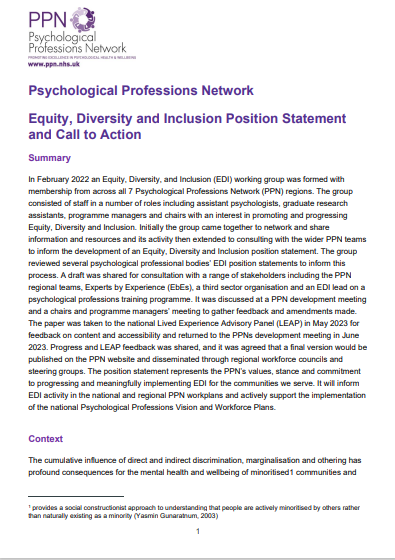 PPN Equity, Diversity, and Inclusion Position Statement V1.0 October 2023